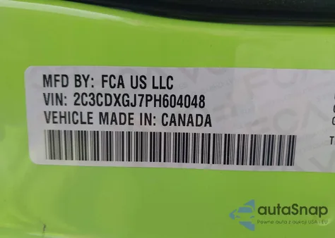 2023 Dodge Charger Scat Pack z USA, uszkodzony, nr VIN 2C3CDXGJ7PH604048